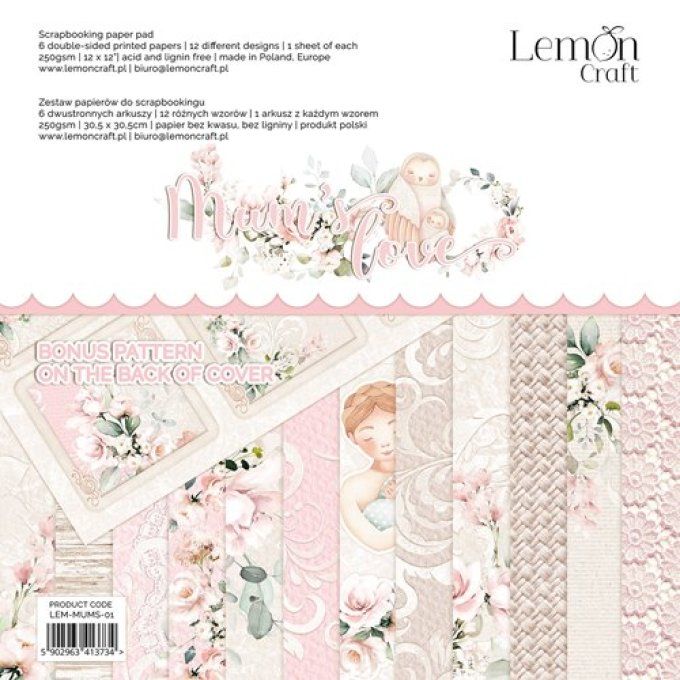 LemonCraft - Bloc de 6 feuilles, 30x30cm - Mums's love - Motif recto verso  - 250g