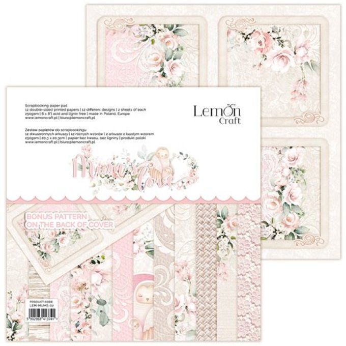 LemonCraft - Bloc de 12 feuilles, 20x20cm - Mums's love - Motif recto verso  - 250g