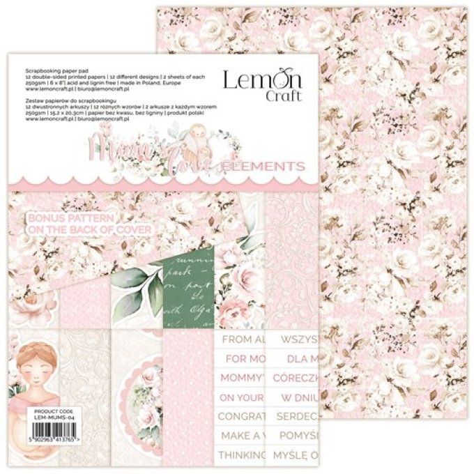 LemonCraft - Bloc de 12 feuilles, 15x20cm - Mums's love - Motif recto verso  - 250g