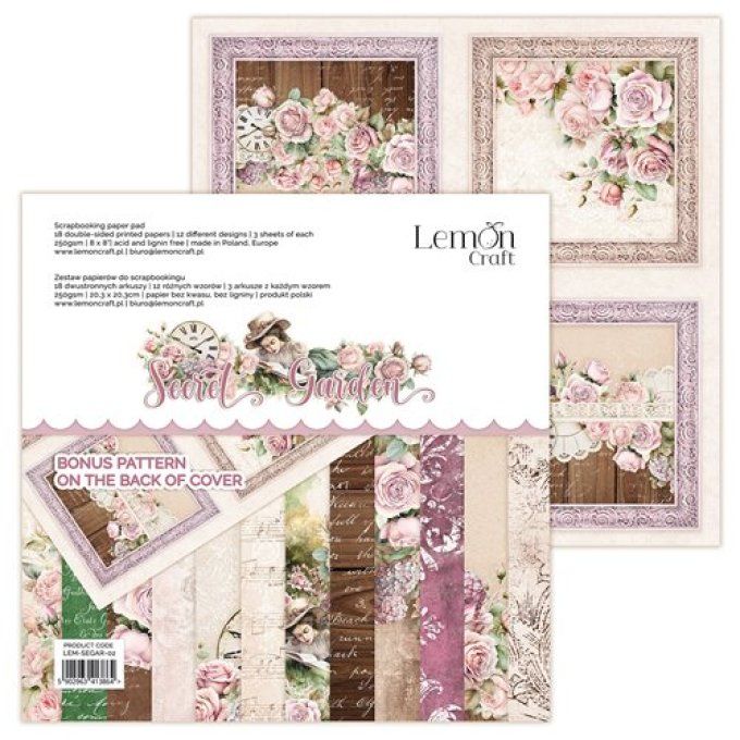 LemonCraft - Bloc de 18 feuilles, 20x20cm - Secret garden - 250g