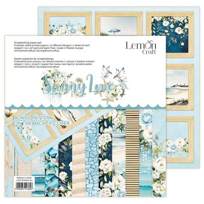 LemonCraft - Bloc de 6 feuilles, 30x30cm - Sunny love - Motif recto verso  - 250g