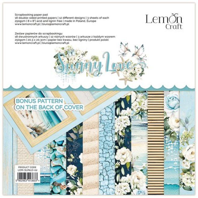 LemonCraft - Bloc de 18 feuilles, 20x20cm - Sunny love - Motif recto verso  - 250g