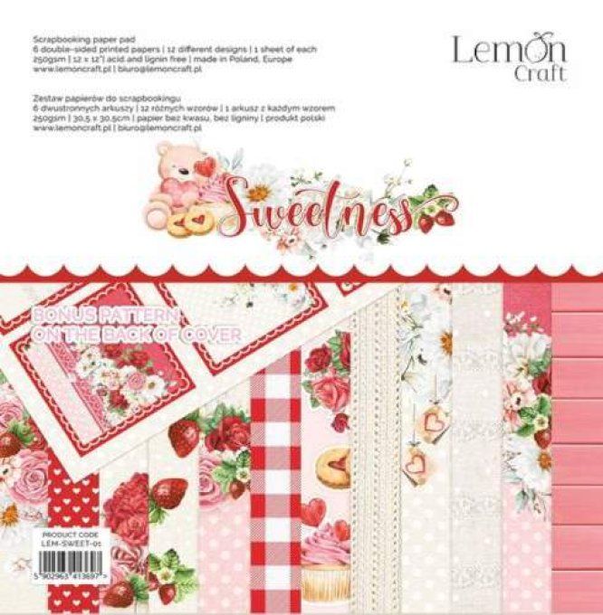 LemonCraft - Bloc de 6 feuilles, 30x30cm - Sweetness - Motif recto verso  - 250g