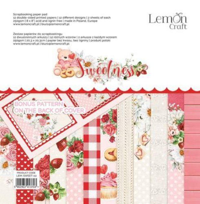 LemonCraft - Bloc de 12 feuilles, 20x20cm - Sweetness - Motif recto verso  - 250g