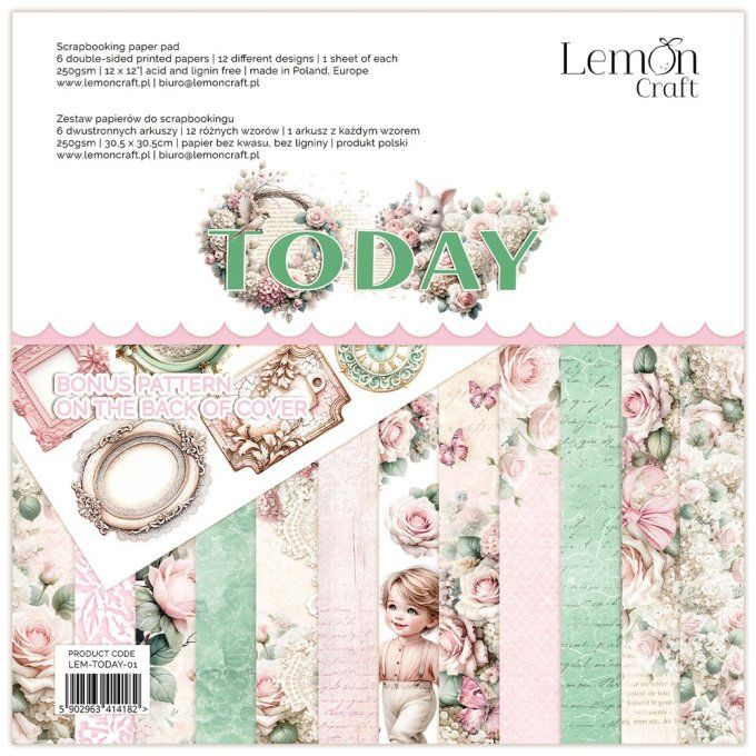 LemonCraft - Bloc de 6 feuilles, 30x30cm - Today - 250g