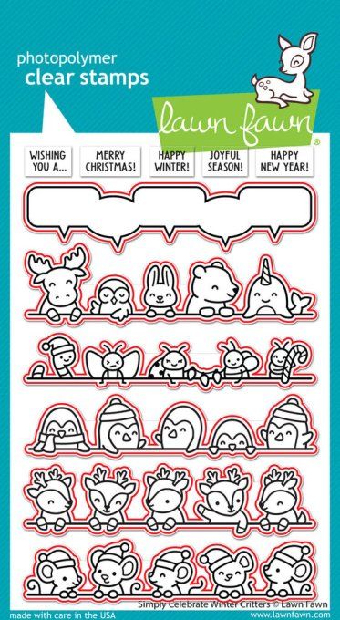 6 dies - Lawn Fawn, Simply celebrate winter critters, coordonnés aux tampons référence LF3231