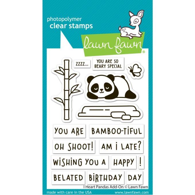 Environ 12 petits tampons, Lawn Fawn, Heart Pandas (Add On), dimension de la planche : 7.5x10cm env.