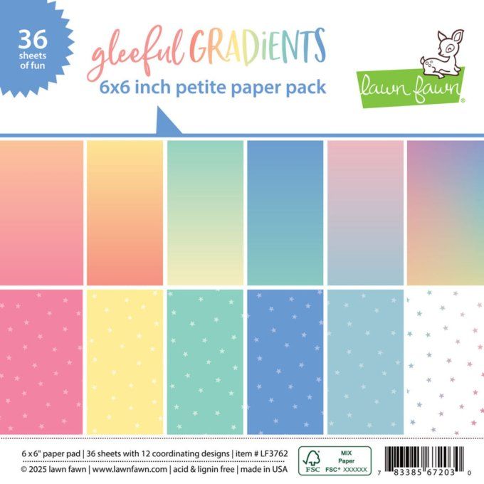 Bloc de 36 feuilles Lawn Fawn, 15x15cm - motif recto - Gleeful gradients