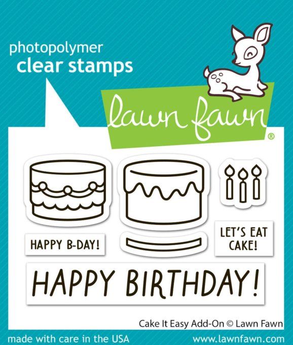 7 petits tampons, Lawn Fawn, Cake it easy - dimension de la planche : 7x4.7cm environ 