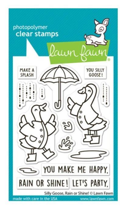 12 petits tampons, Lawn Fawn, Silly Goose, Rain or shine ! ,  dim. de la planche : 7x10.3cm environ
