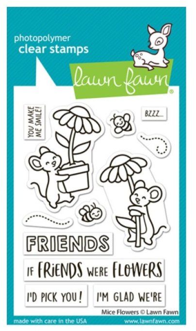 10 petits tampons, Lawn Fawn, Mice flowers - dimension de la planche : 7x10.3cm environ 