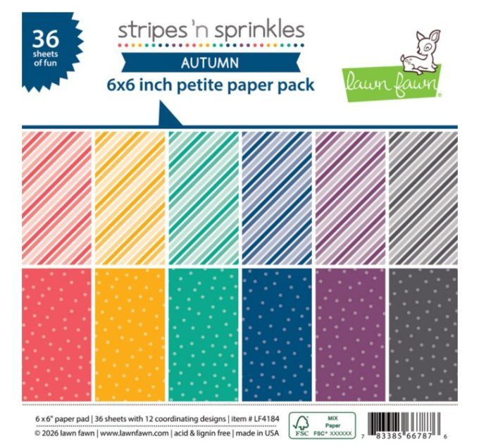 Bloc de 36 feuilles Lawn Fawn, 15x15cm - motif recto - Stripes'n spinkles