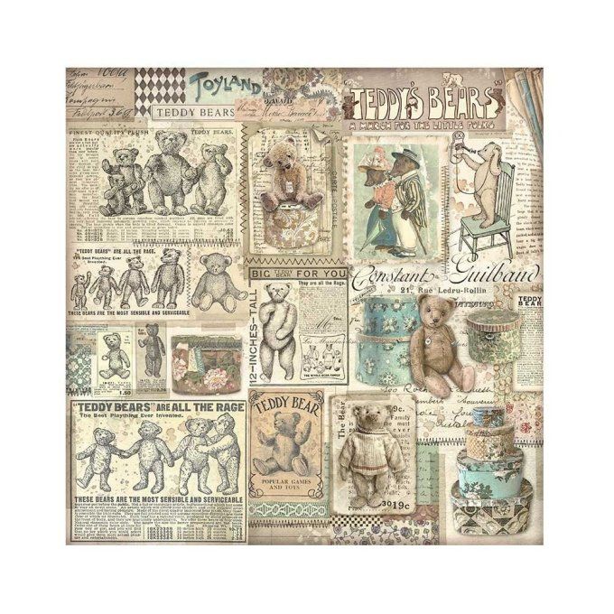 4 tissus polyester, collection : Brocante antiques - Stamperia - dimension : 30x30cm