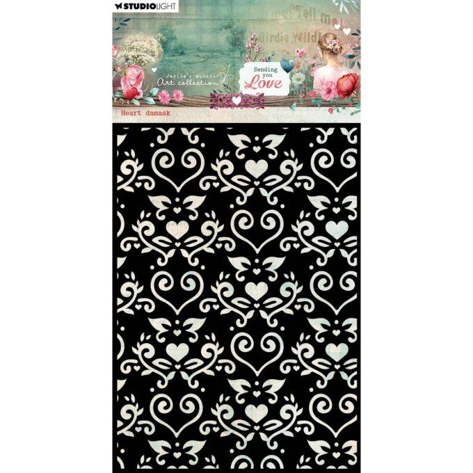 Pochoir, Studio Light, Sending you love heart damask - dimension 10.4x14.7cm environ