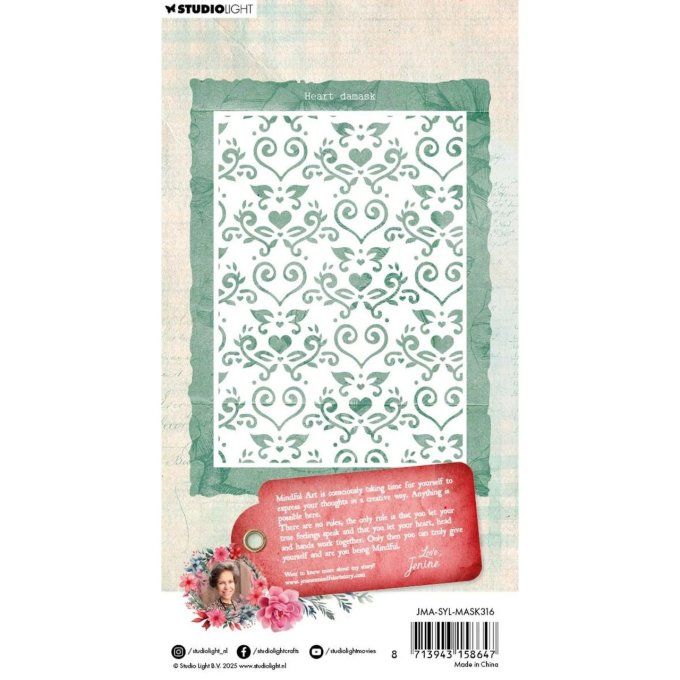 Pochoir, Studio Light, Sending you love heart damask - dimension 10.4x14.7cm environ
