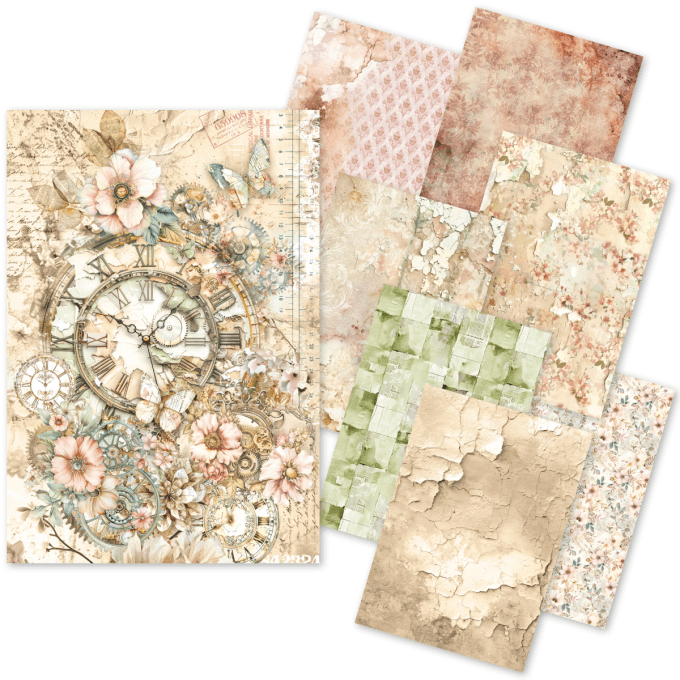 Ciao Bella- Craftmix Lost in time, Mixed- format A5, 8 feuilles (4 papiers de soie/4 feuilles vellum