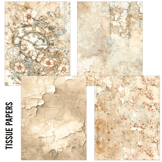 Ciao Bella- Craftmix Lost in time, Mixed- format A5, 8 feuilles (4 papiers de soie/4 feuilles vellum