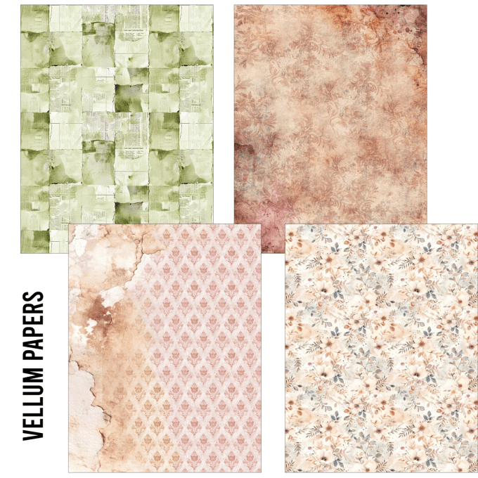 Ciao Bella- Craftmix Lost in time, Mixed- format A5, 8 feuilles (4 papiers de soie/4 feuilles vellum