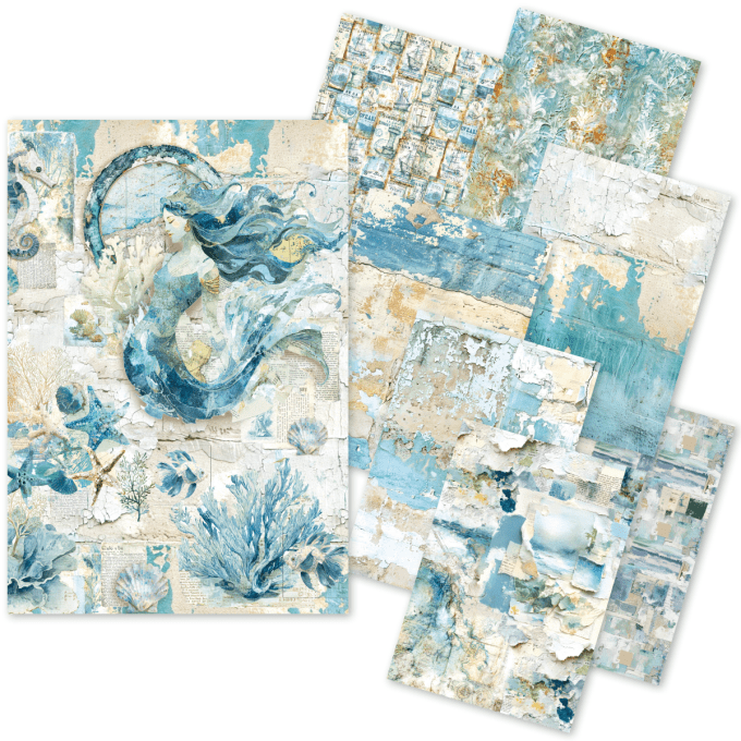 Ciao Bella- Craftmix, Edge of the Ocean , Mixed- A5, 8 feuilles (4 papiers de soie/4 feuilles vellum