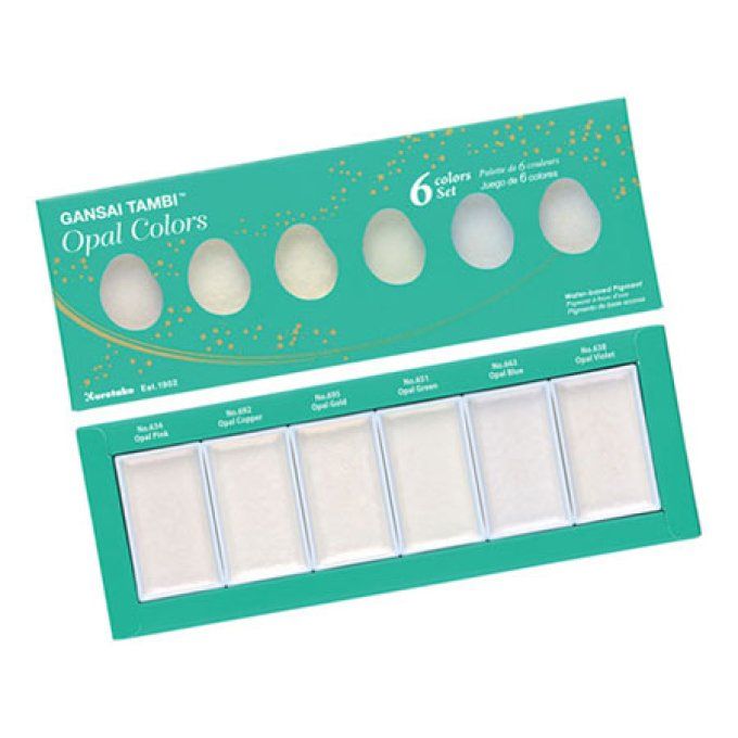 Aquarelle - 6 couleurs - Kuretake, Gansai Tambi  - Gamme Opal colors
