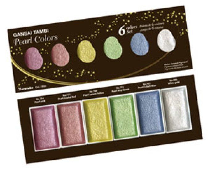 Aquarelle - 6 couleurs - Kuretake, Gansai Tambi  - Gamme Pearls colors