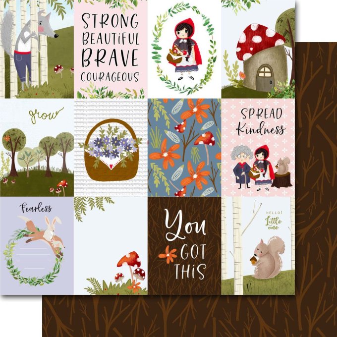 Ensemble de 24 feuilles, format 15x15cm, Memory-Place, Be brave - motif recto verso