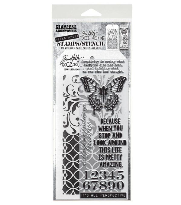 Stampers anonymous -  Tim Holtz - un pochoir + tampons - mixed media #15