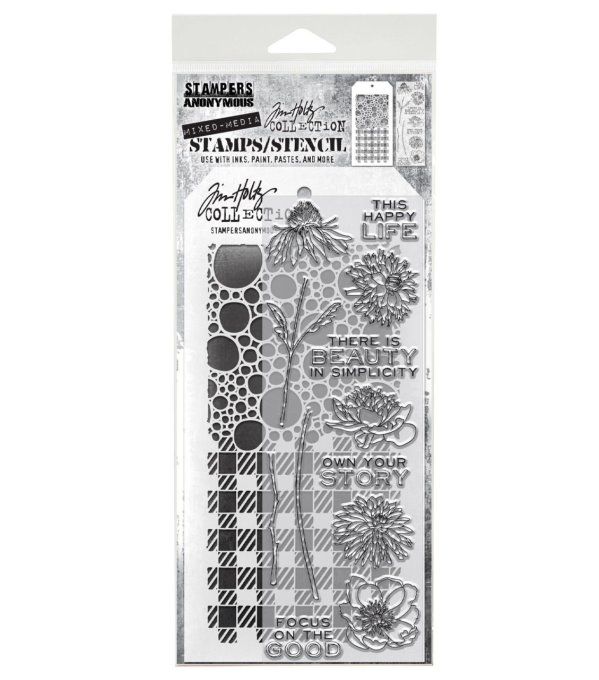 Stampers anonymous -  Tim Holtz - un pochoir + tampons - Fleurs