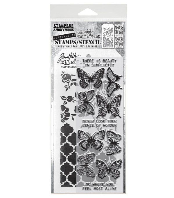 Stampers anonymous -  Tim Holtz - un pochoir + tampons - Papillons
