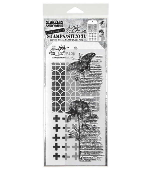 Stampers anonymous -  Tim Holtz - un pochoir + tampons - Mixed media #60