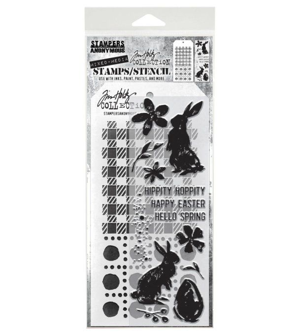 Stampers anonymous -  Tim Holtz - un pochoir + tampons - Spring shadows