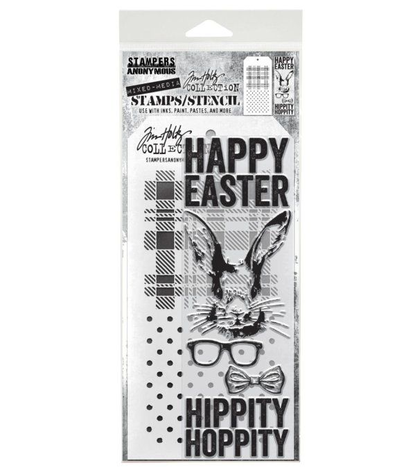 Stampers anonymous -  Tim Holtz - un pochoir + tampons - Hipster bunny