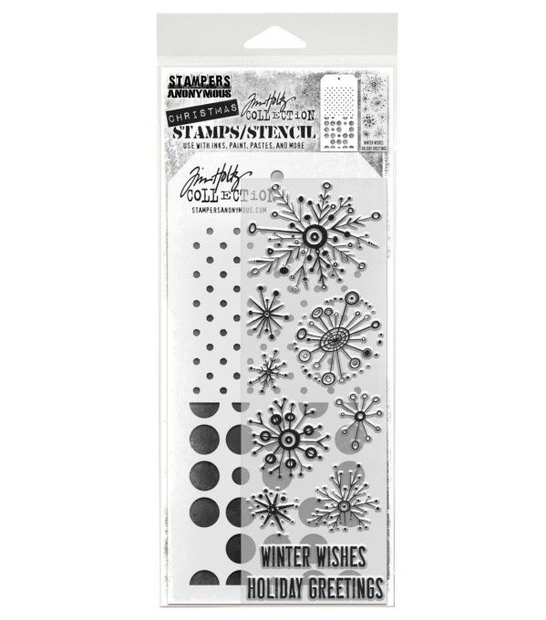 Stampers anonymous -  Tim Holtz - un pochoir + tampons - Retro flakes