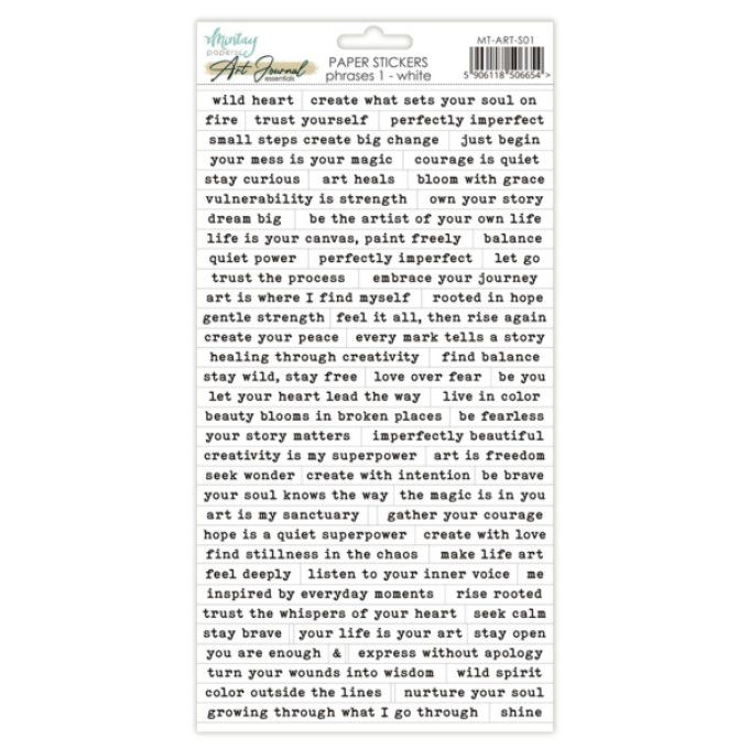 1 planche de stickers, format : 15x30cm, Art journal - blanc (phrases/mots en anglais)