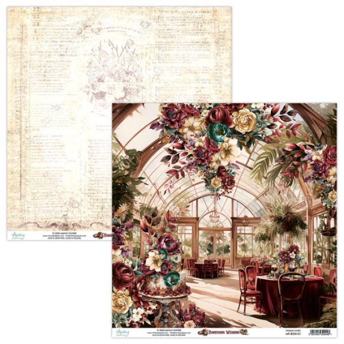 Ensemble de 12 feuilles, format : 30.5x30.5cm, Collection Bohemian wedding, motif recto verso - 250g