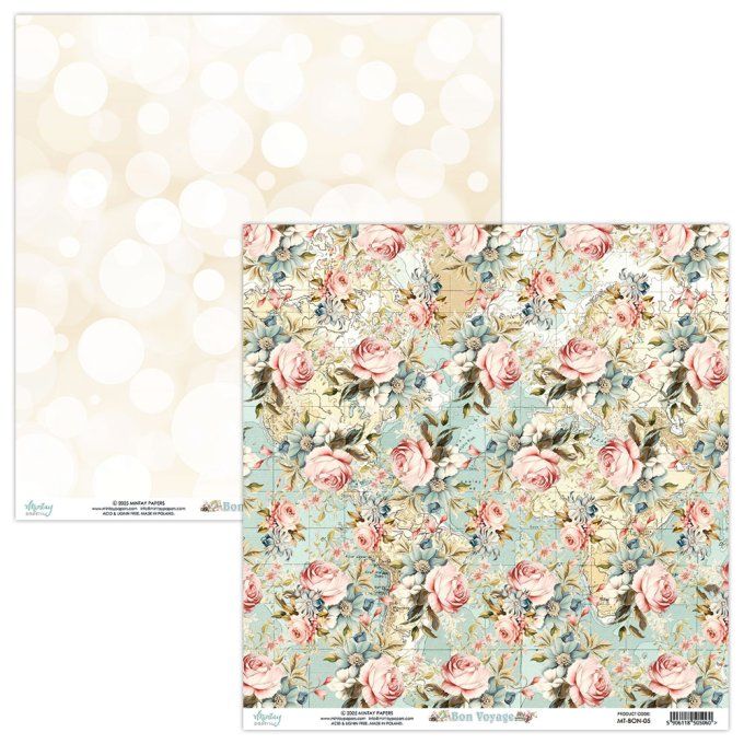 Ensemble de 12 feuilles, format 30.5x30.5cm, Collection Bon voyage, motif recto verso, 250g