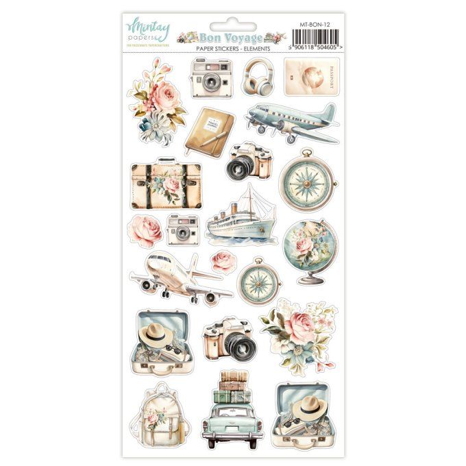 1 planche de stickers, format : 15x30cm, Collection Bon voyage