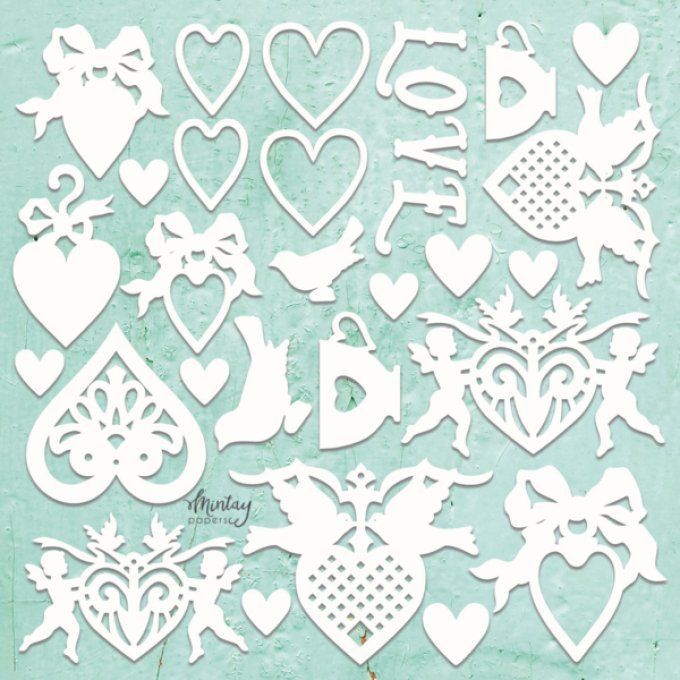 Chipboards, Mintay chippies - Love - planche de 30x30cm