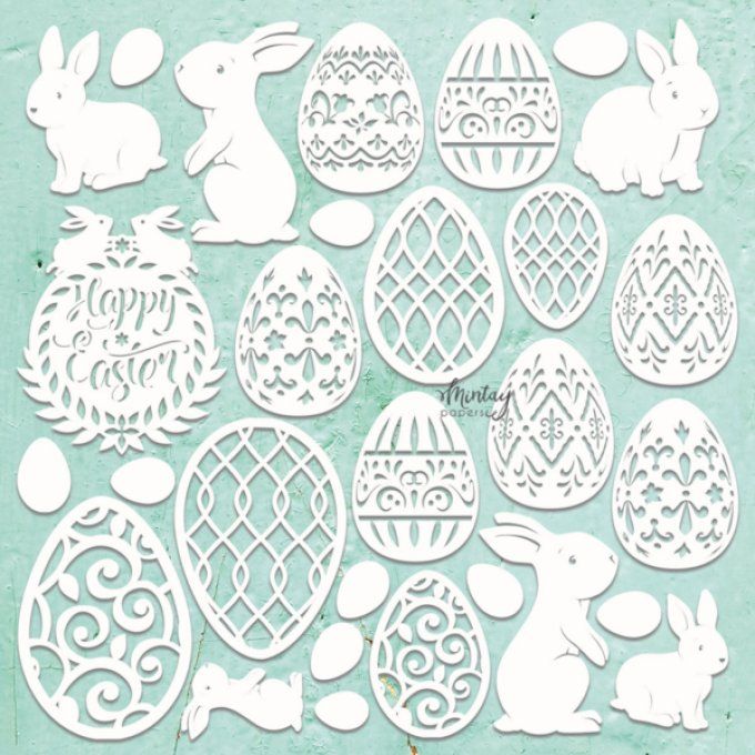 Chipboards, Mintay chippies - Easter - planche de 30x30cm