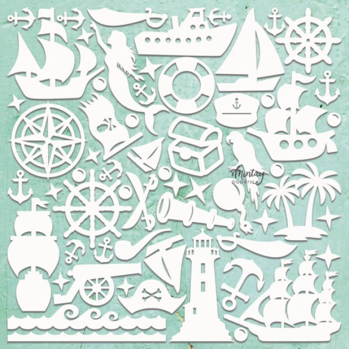Chipboards, Mintay chippies - Pirate - planche de 30x30cm