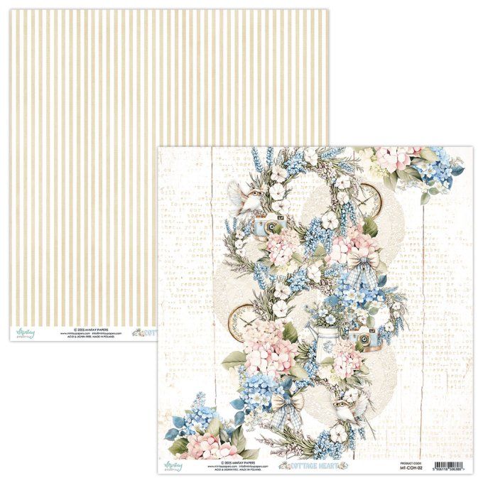 Ensemble de 12 feuilles, format 30.5x30.5cm, Collection Cottage heart, motif recto verso, 250g