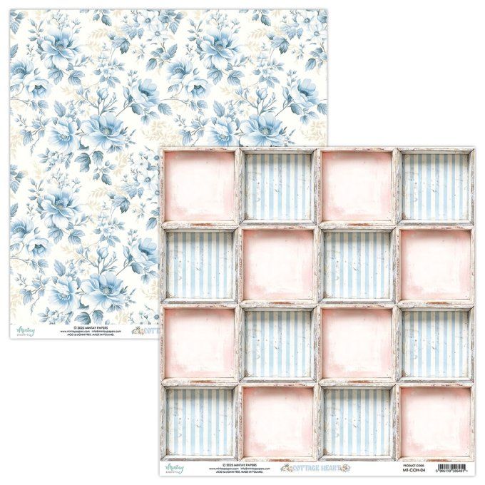 Ensemble de 12 feuilles, format 30.5x30.5cm, Collection Cottage heart, motif recto verso, 250g