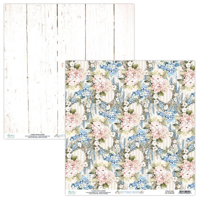 Ensemble de 12 feuilles, format 30.5x30.5cm, Collection Cottage heart, motif recto verso, 250g