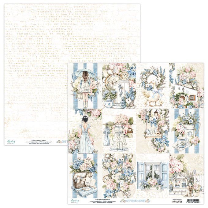 Ensemble de 12 feuilles, format 30.5x30.5cm, Collection Cottage heart, motif recto verso, 250g