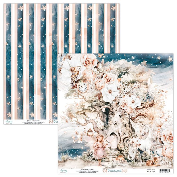 Ensemble de 24 feuilles, format : 15x15cm, Collection Dreamland, motif recto verso, 250g