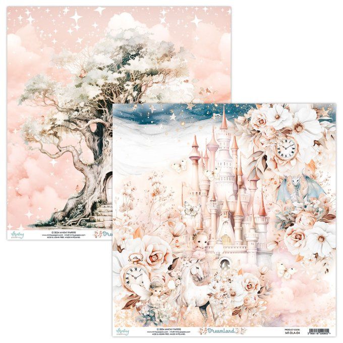 Ensemble de 12 feuilles, format : 30.5x30.5cm, Collection Dreamland, motif recto verso, 250g