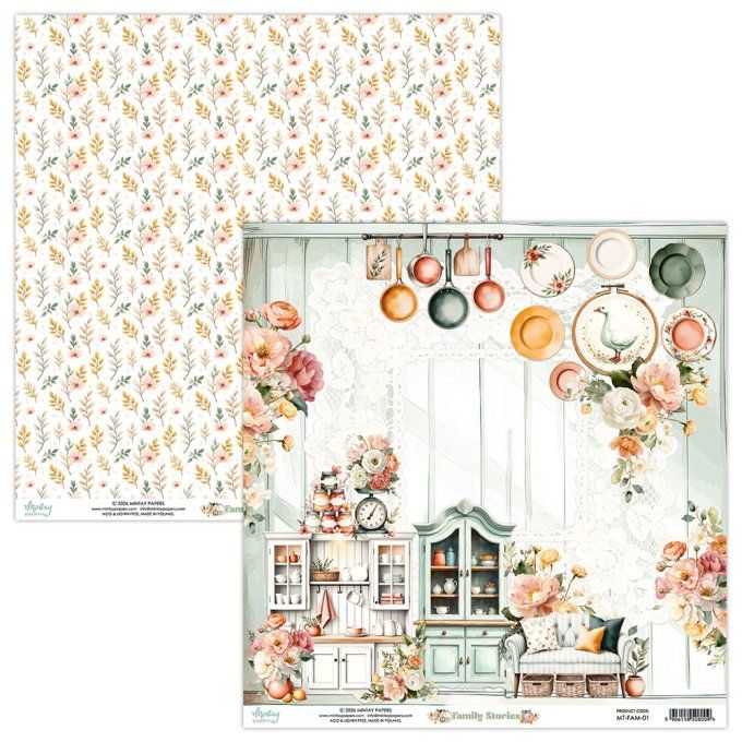 Ensemble de 12 feuilles, format 30.5x30.5cm, Collection Family stories, motif recto verso, 250g