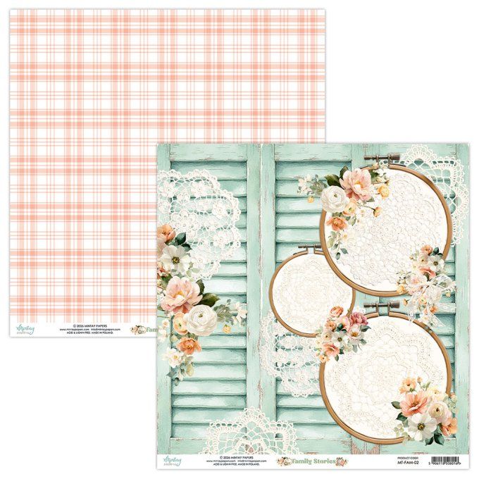 Ensemble de 12 feuilles, format 30.5x30.5cm, Collection Family stories, motif recto verso, 250g