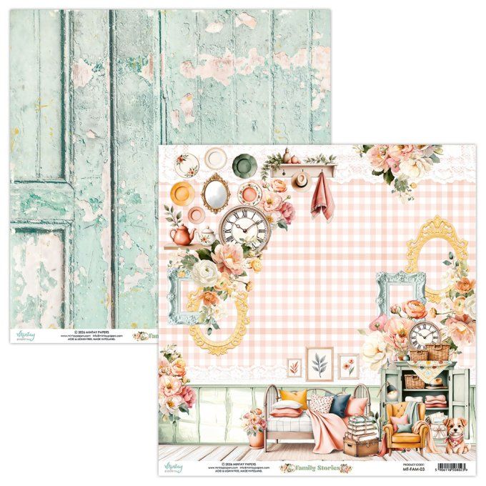 Ensemble de 12 feuilles, format 30.5x30.5cm, Collection Family stories, motif recto verso, 250g