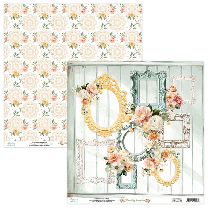 Ensemble de 12 feuilles, format 30.5x30.5cm, Collection Family stories, motif recto verso, 250g